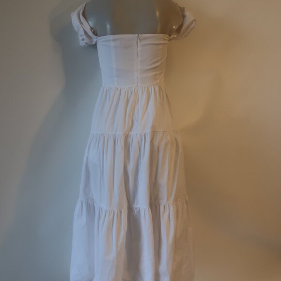 Womens Staud Elio White Off-The-Shoulder Midi Dress 4 - Picture 12 of 16